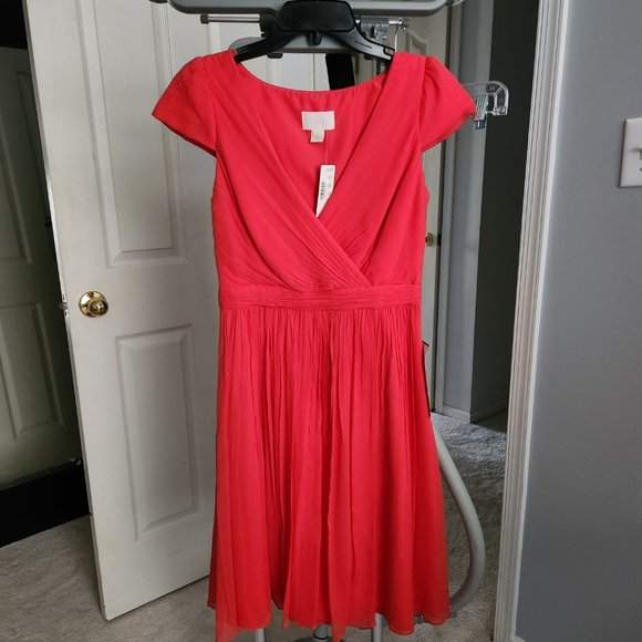 NWT J Crew Silk Chiffon Mirabelle Dress, strawberry red, size 4 - Picture 14 of 15
